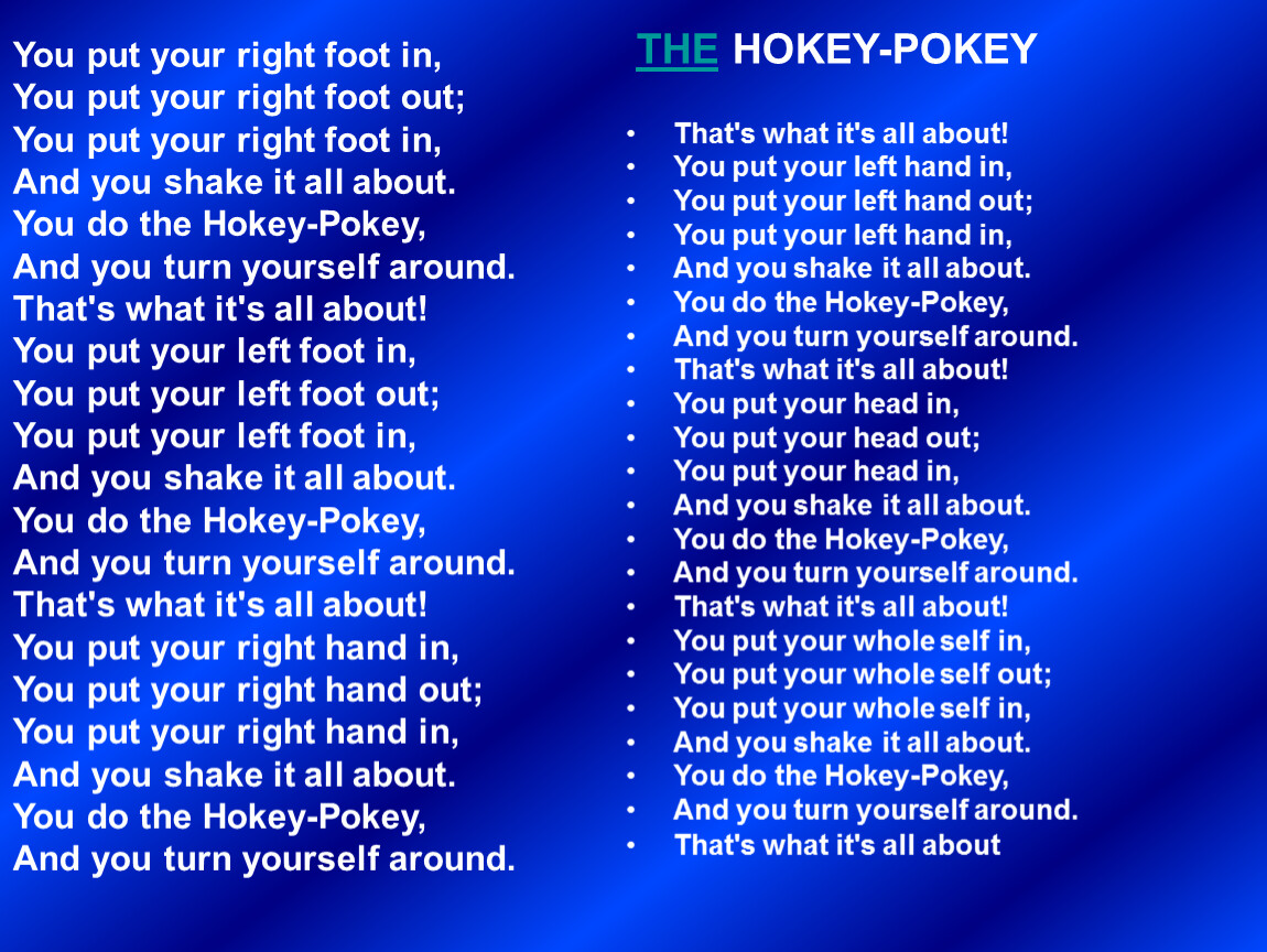 You put this on your. Hockey Pockey. Стих на английском my rights. Слова с put. It текст.