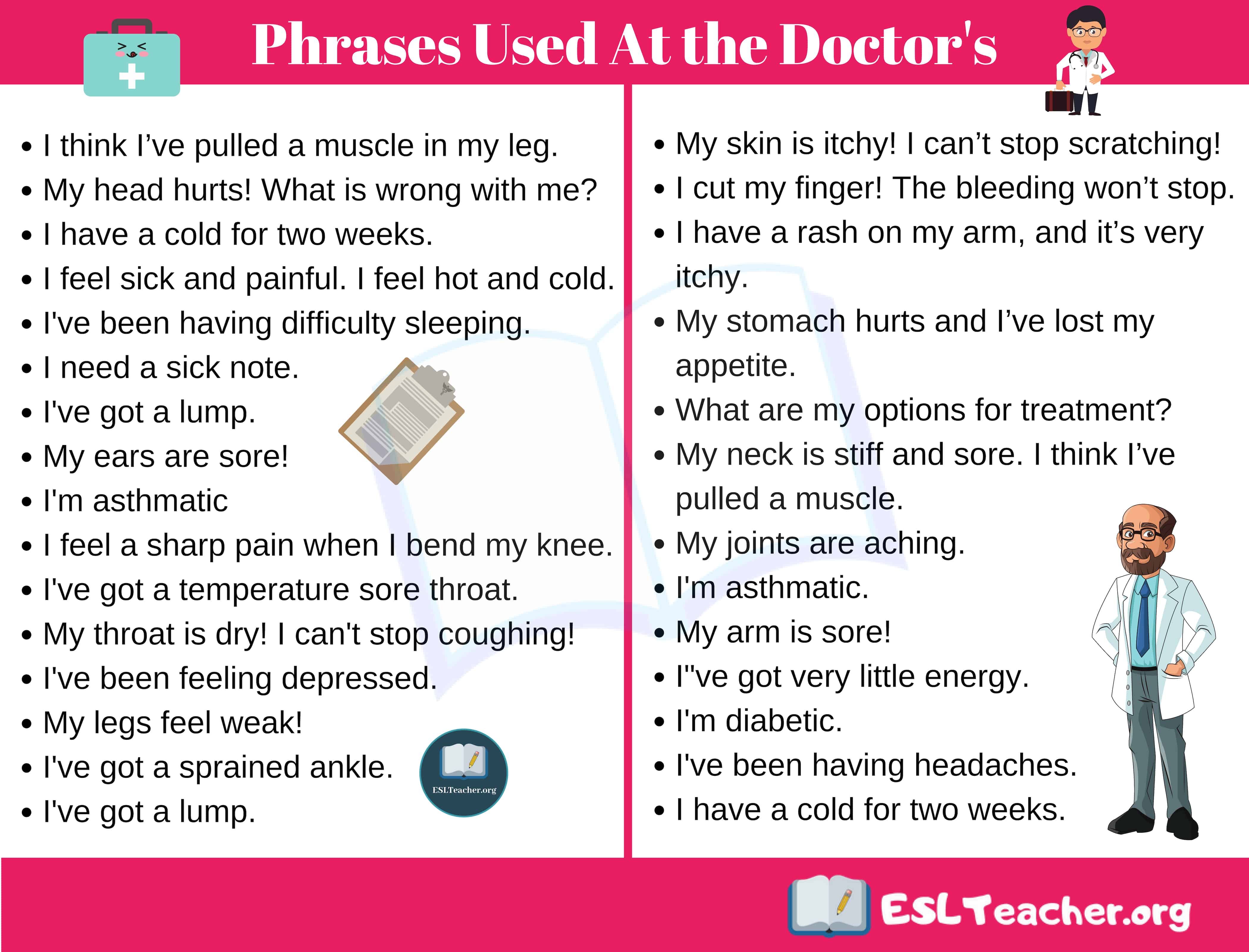 Use the words and phrases. At the Doctor задания. Useful phrases at the Doctor. Диалог на английском at the Doctor. Visiting a Doctor Worksheets.