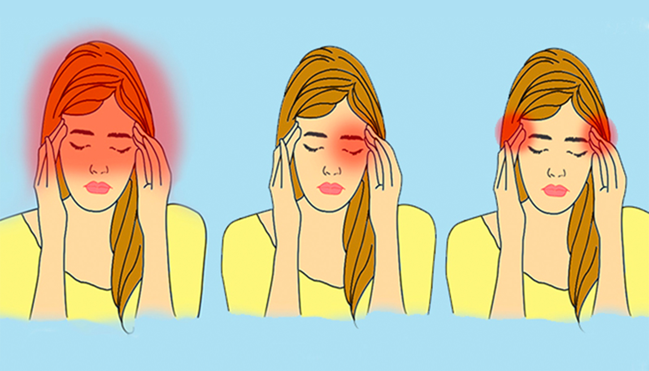 Бывает головная. 6 Types of headaches. Рисунок уберите свои волосы на голове во время еды.